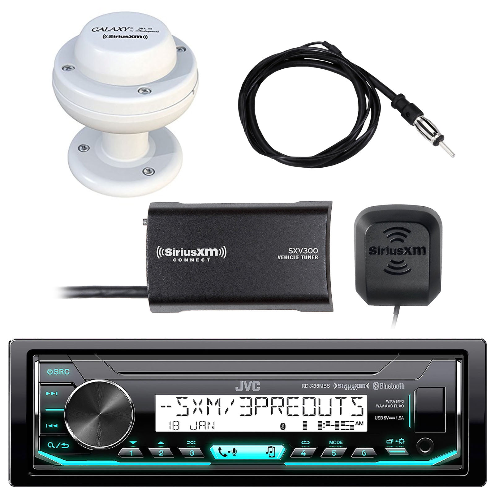 JVC KDX35MBS InDash Single DIN Bluetooth Marine Receiver, and
