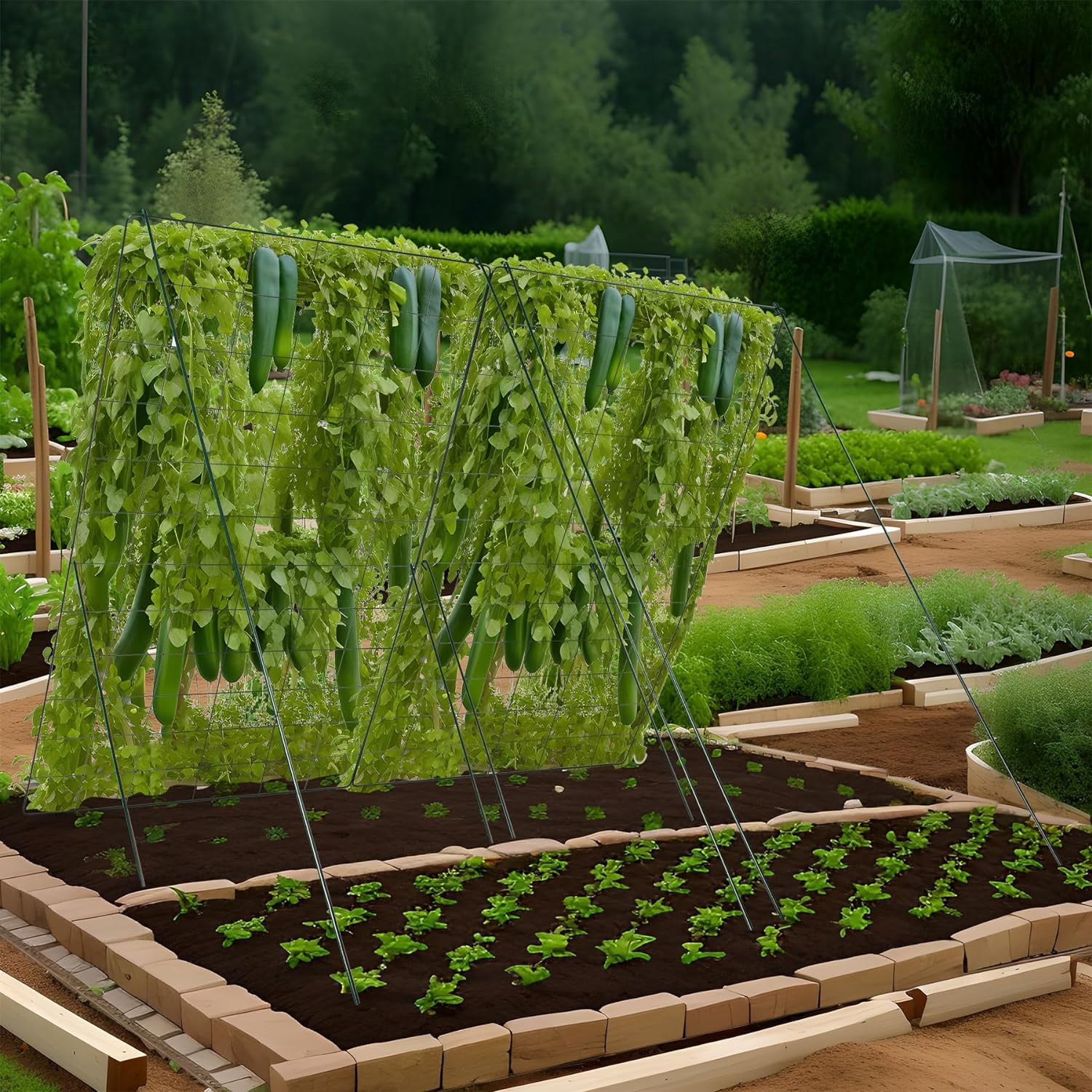 Cucumber Trellis for Garden - 4 Pack, 48" L x 24" W Garden Trellis for Climbing Plants Outdoor with Support Structures, A Frame Trellis for Climbing Vegetables Peas, Vine, Bean