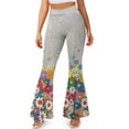 thumbnail image 2 of Xoenoiee Flare Leggings for Women High-Waisted and Wide Leg Bell Bottom Pants Workout Pants Bootcut Yoga Pants for Teen Girls Tummy Control, XS, Colorful Hippie Flowers Rainbow Gray, 2 of 7