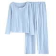 thumbnail image 5 of Jamicy Lounge Sets for Women Solid Color Comfy Ribbed Knit Pajamas Fall Crew Neck Long Sleeve Sleepwear 2 Piece Casual Loungewear, 5 of 9