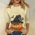 thumbnail image 1 of Women's Fashion Casual Three Quarter Sleeve Halloween Print Round Neck Pullover Top Blouse, 1 of 6