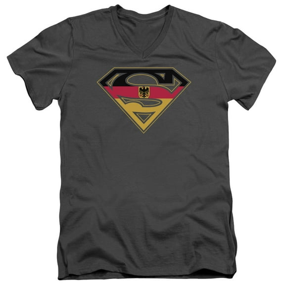 Superman German Shield Adult V-Neck T-Shirt Charcoal