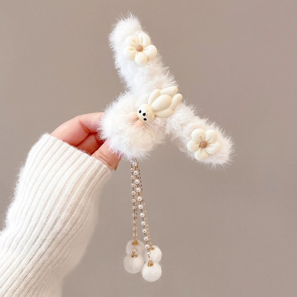 Pinza de pelo grande de felpa para mujer, para otoño e invierno, con lazo, con forma de tiburón, para tocado