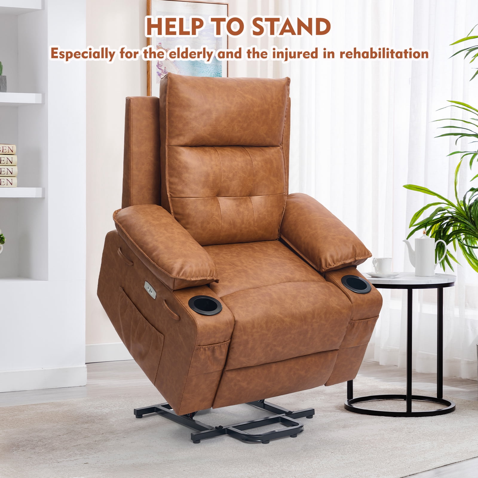 Betisef Power Lift Recliner Chair for Elderly, Adjustable Recline Chair W/Massage & Heat Functions Brown