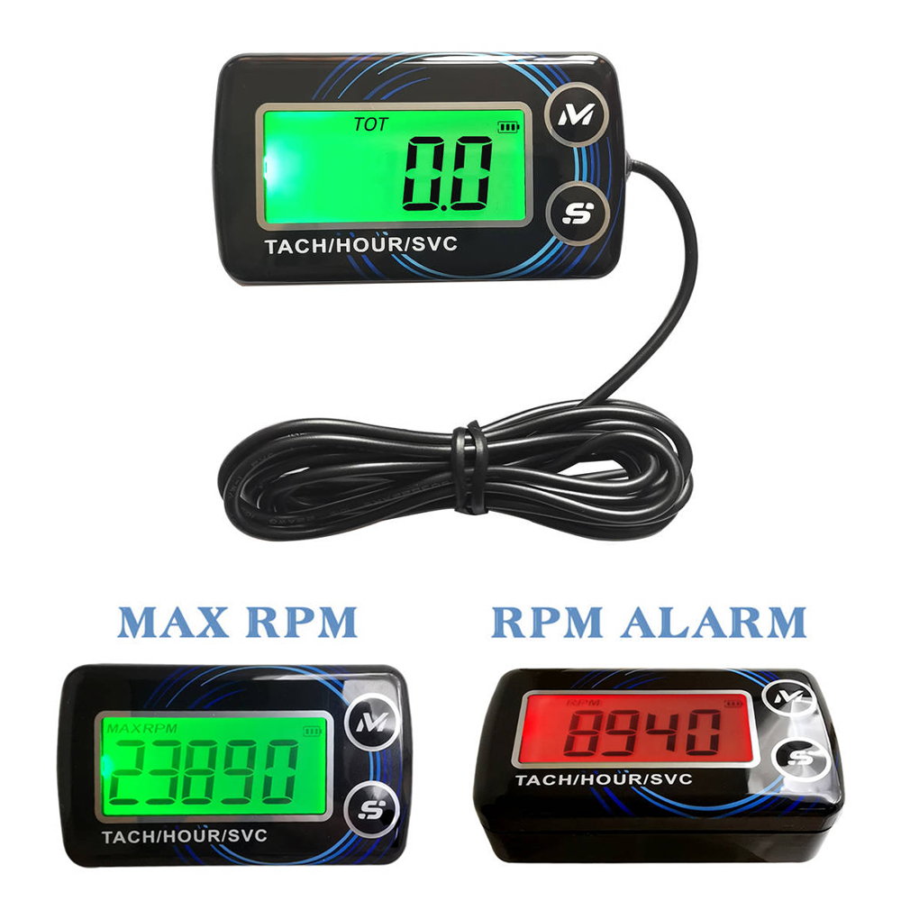ALLTIMES Tach/Hour/SVC Meter Tachometer, RPM Alert, LCD Digital Display, with CR2450 Button