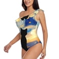 thumbnail image 3 of Picia Cat Under Starry Skies Pattern Women's One Piece Swimsuits,One Shoulder Swimwear Asymmetric ,Ruffle Monokinis Bathing Suits,High Waisted Flattering Bathing Suits-X-Large, 3 of 8