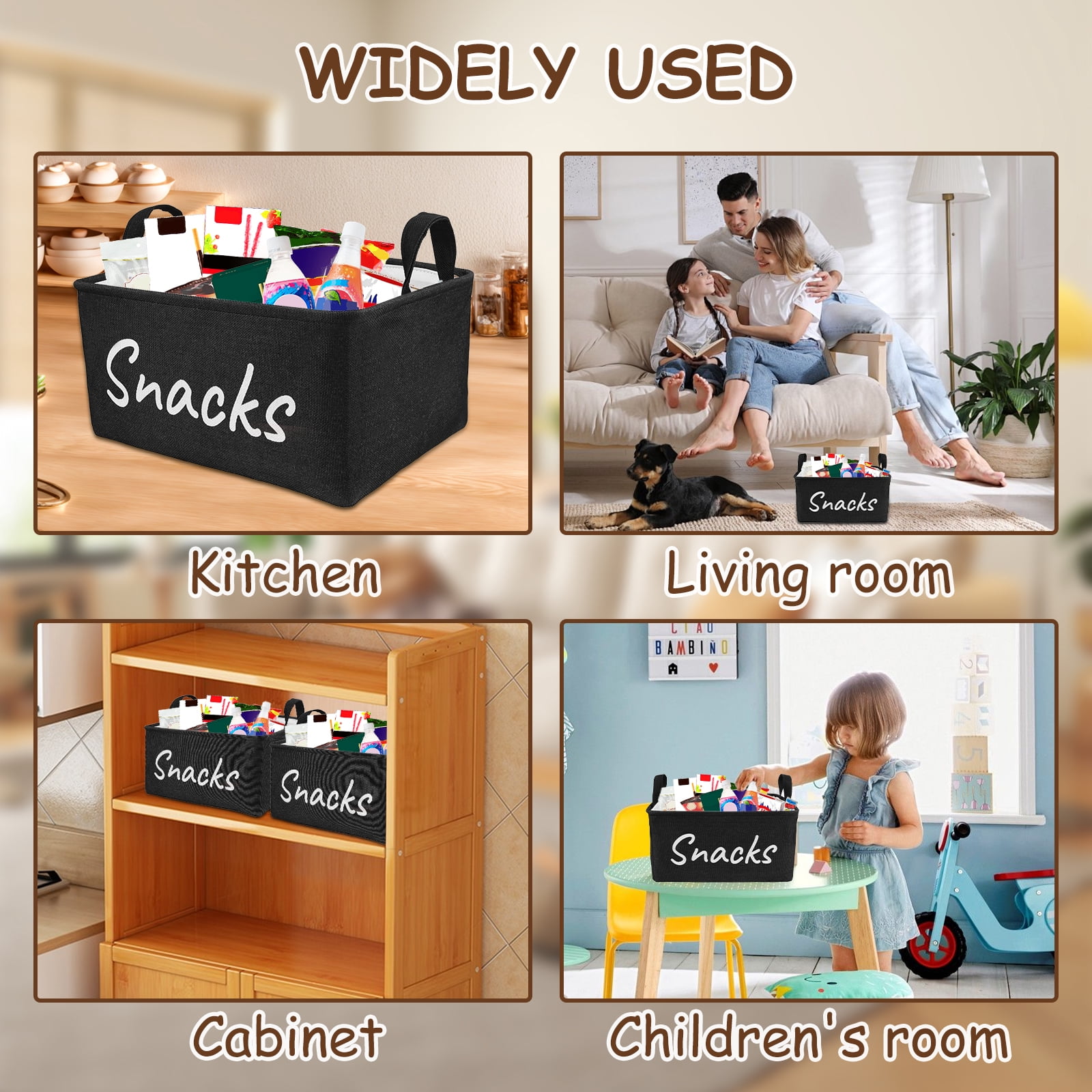 FKSZLL Cloth Snack Basket Organizer Snack Bin for Pantry Large Snack Storage Containers for Storing Chips Pretzels Cookies Popcorn with Handles for Kitchen Home, 15.7x11.8x7.9", 2 Pcs