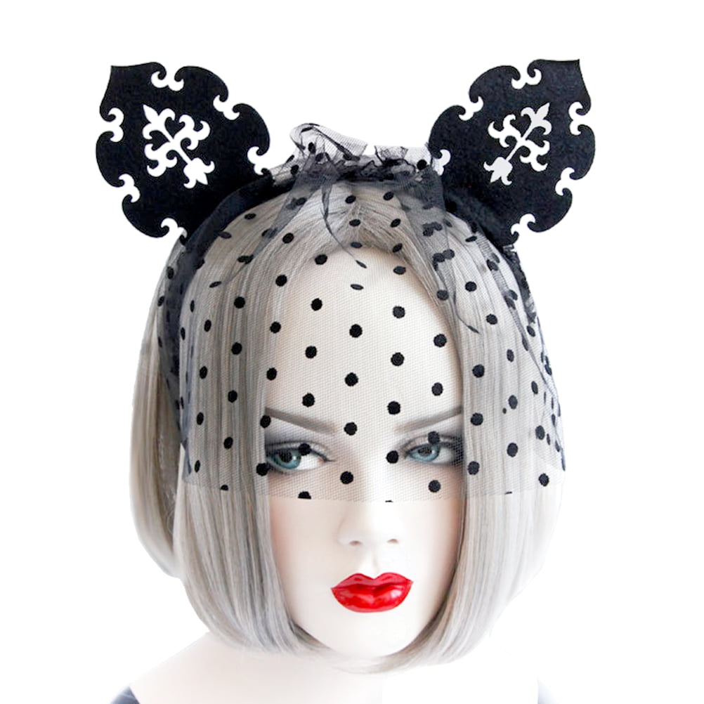 Ear Hair Hood Headband Mesh Net Headpiece for Halloween Cosplay Costume