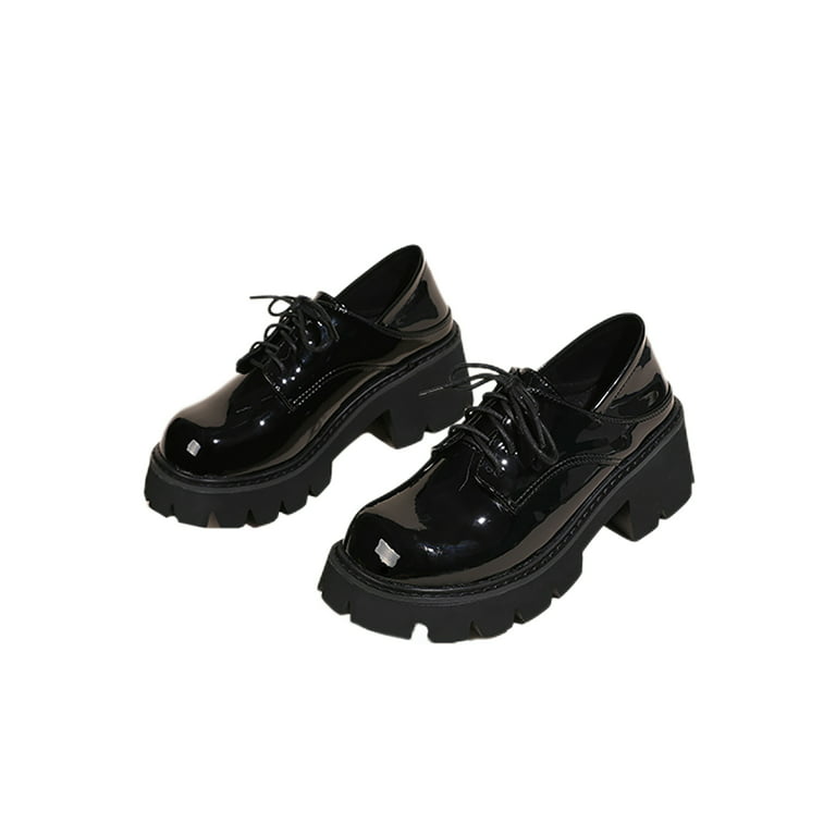Ritualay Women Comfort Lug Sole Chunky Platform Loafer Work Fashion Lace Up  Dress Shoe Wedding Oxford Black 7.5