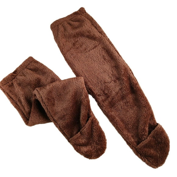 Esquirla Plush Leg Warmer Fuzzy Socks Long Tube Stockings Home Womens Knee High Socks Brown