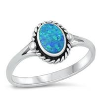 CHOOSE YOUR COLOR Bali Oval Blue Simulated Opal Ring .925 Sterling Silver Band CZ Female Size 6