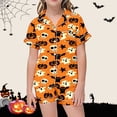 thumbnail image 2 of JIAYUE Girl's Halloween Pajama Set Lightweight Short Sleeve Notched Collared Button Front Tops And Shorts Loose Fit Two Piece Sleepwear For Leisure Indoor Rest Daily Home Wear,6-7 Years, 2 of 4