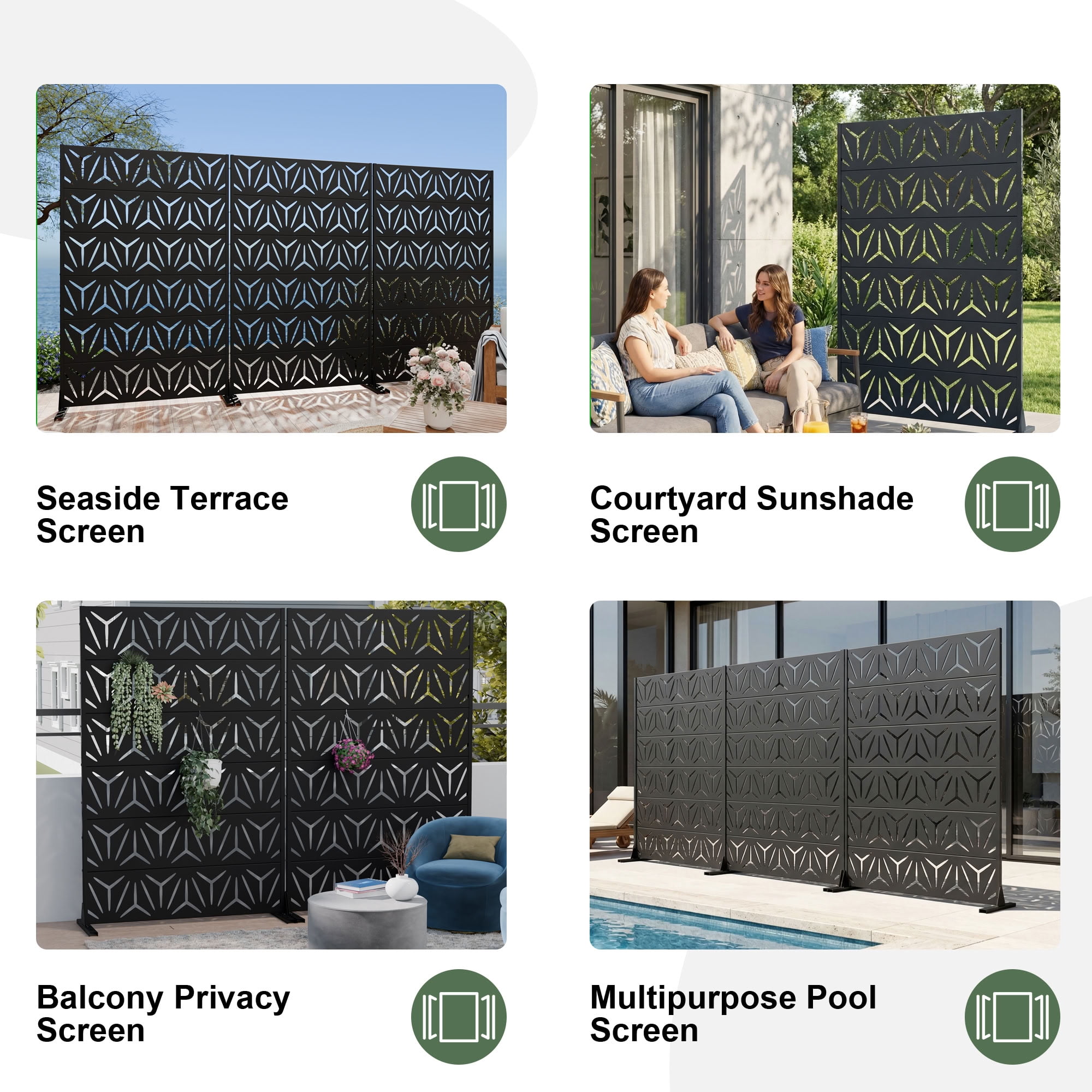 MAYEERTY 6 Panels Metal Outdoor Garden Privacy Screen Patio Backyard Decorative Privacy Fence Divider, 72×47.2×15.7in