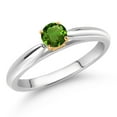 thumbnail image 2 of Gem Stone King 925 Silver and 10K Yellow Gold Ring Green Tourmaline Solitaire Engagement Ring for Women (0.25 Cttw, Gemstone October Birthstone, Round 4MM, Size 9), 2 of 4