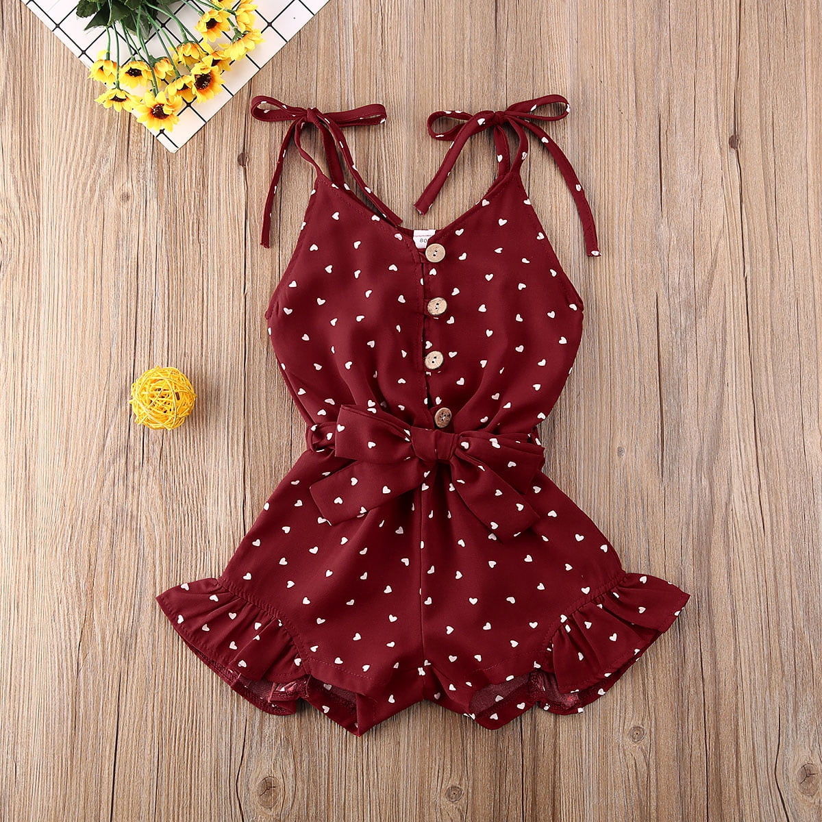 Dadaryeong Toddler Baby Girl Polka Dot Print Strap Drawstring Romper Overalls Bodysuit Jumpsuit Summer Outfits 