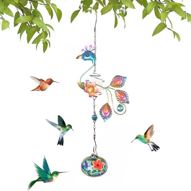 Carillón de Viento de Pavo Real onlyliua Comedero para Pájaros de Cristal Decoración para Exteriores