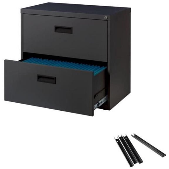Hirsh 30"W Metal 2 Drawer Lateral Cabinet Set Charcoal with Front/Back Rails