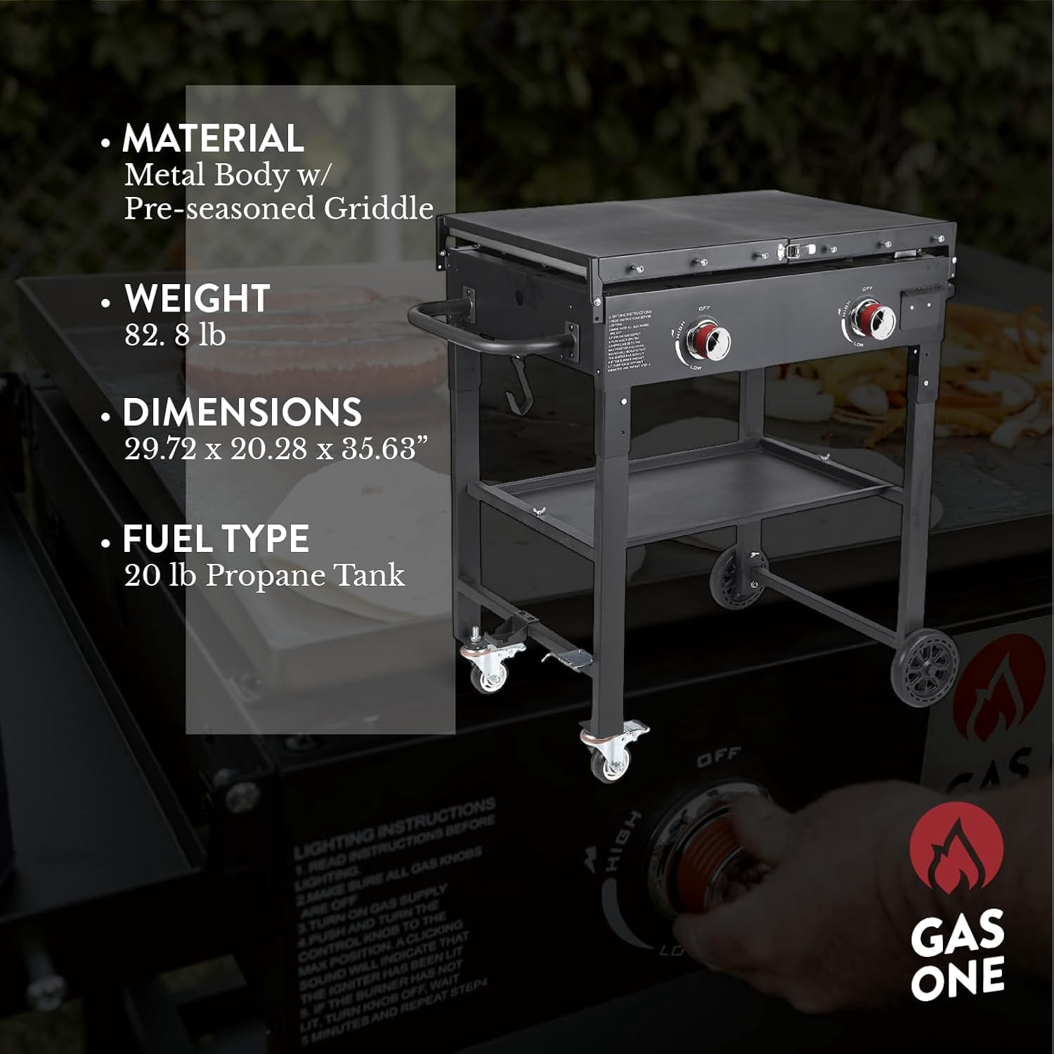 GasOne Propane Burner Grill – 28-Inch Flat Top Grill Griddle Cooking Station – Foldable 2 Burner