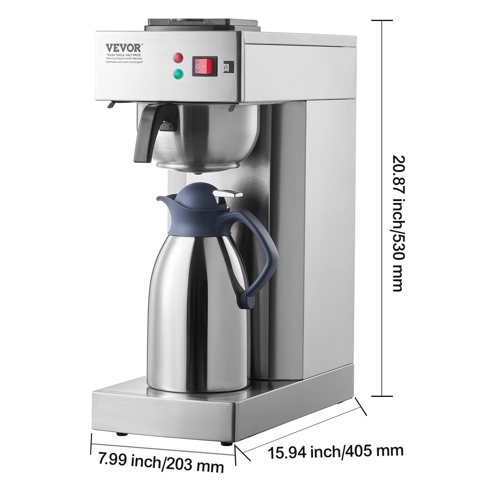 VEVOR 12 Cups Commercial Drip Coffee Maker, Coffee Maker Machine with Thermal Carafe to Keep Warm or Cold, Stainless Steel Pour Over Coffee Brewer for Restaurant, Office, Cafe