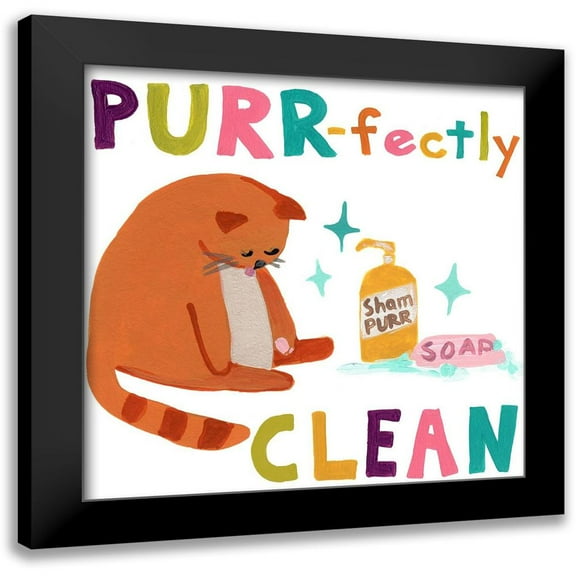 Vess, June Erica 12x12 Black Modern Framed Museum Art Print Titled - Cute Cat Bath III