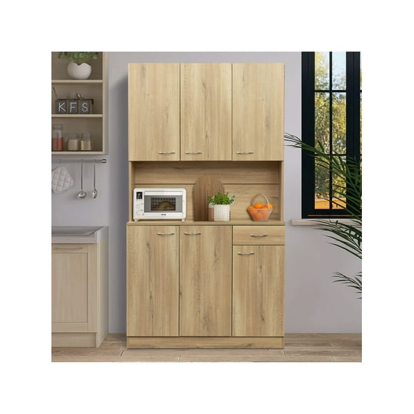 SoarFlash 71” Kitchen Pantry Buffet Freestanding Hutch Storage Cabinet Wood Sideboard Cupboard with 6 Doors,1 Drawer for Home, Dining Room