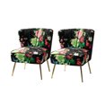 thumbnail image 4 of Upholstered Floral Accent Slipper Chairs Set of 2 Side Dining Chair Wingback Armless Sofa Tufted Back Golden Legs Home Living Room Bedroom Black, 4 of 8