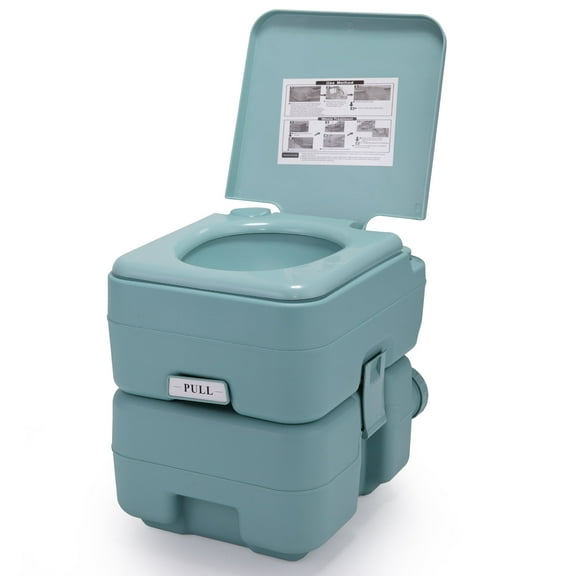 Jaxpety Portable Push-rod Toilet, 20L/5.28 Gallon Outdoor Commode with Detachable Tank for Camping, Boating, Hiking and Traveling, Green