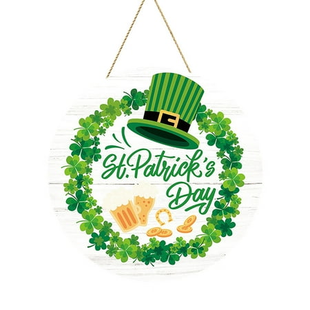 

St. Patrick s Day Living Room Decoration Wooden Pendant Irish Round Holiday Wooden Pendant