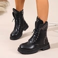 thumbnail image 2 of DeHolifer Women Ankle Boots Lace Up Round Toe Comfotable Lug Sole Party Casual Motorcycle Booties, 2 of 8