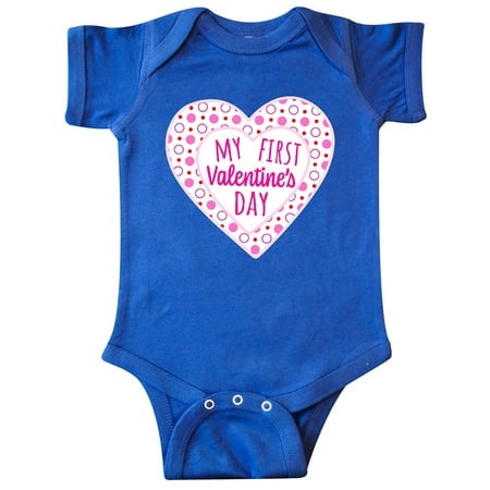 

Inktastic My First Valentine s Day Pink Heart and Dots Gift Baby Boy or Baby Girl Bodysuit