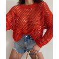thumbnail image 3 of Suéter de primavera y verano con mangas de cuerno, suéter holgado de cuello redondo y hueco para mujer, 3 of 6