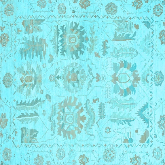 Ahgly Company Indoor Square Oriental Light Blue Traditional Area Rugs, 8' Square