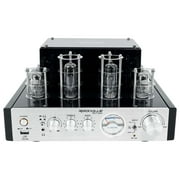 Rockville BluTube Tube Amplifier+6.5 Wood Bookshelf Speakers+36 Wood Stands + Rockville BLUE 14G50 OFC 14 Gauge 50 Foot 100% Copper Speaker Wire