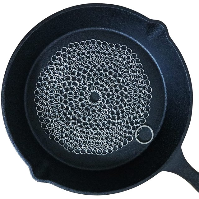 Limpiador de sartenes de hierro fundido, fregador de cota de malla de acero inoxidable 316L para sartenes de hierro fundido, acero inoxidable, cristalería, apto para fregador de hierro fundido de coc JAMW Sencillez