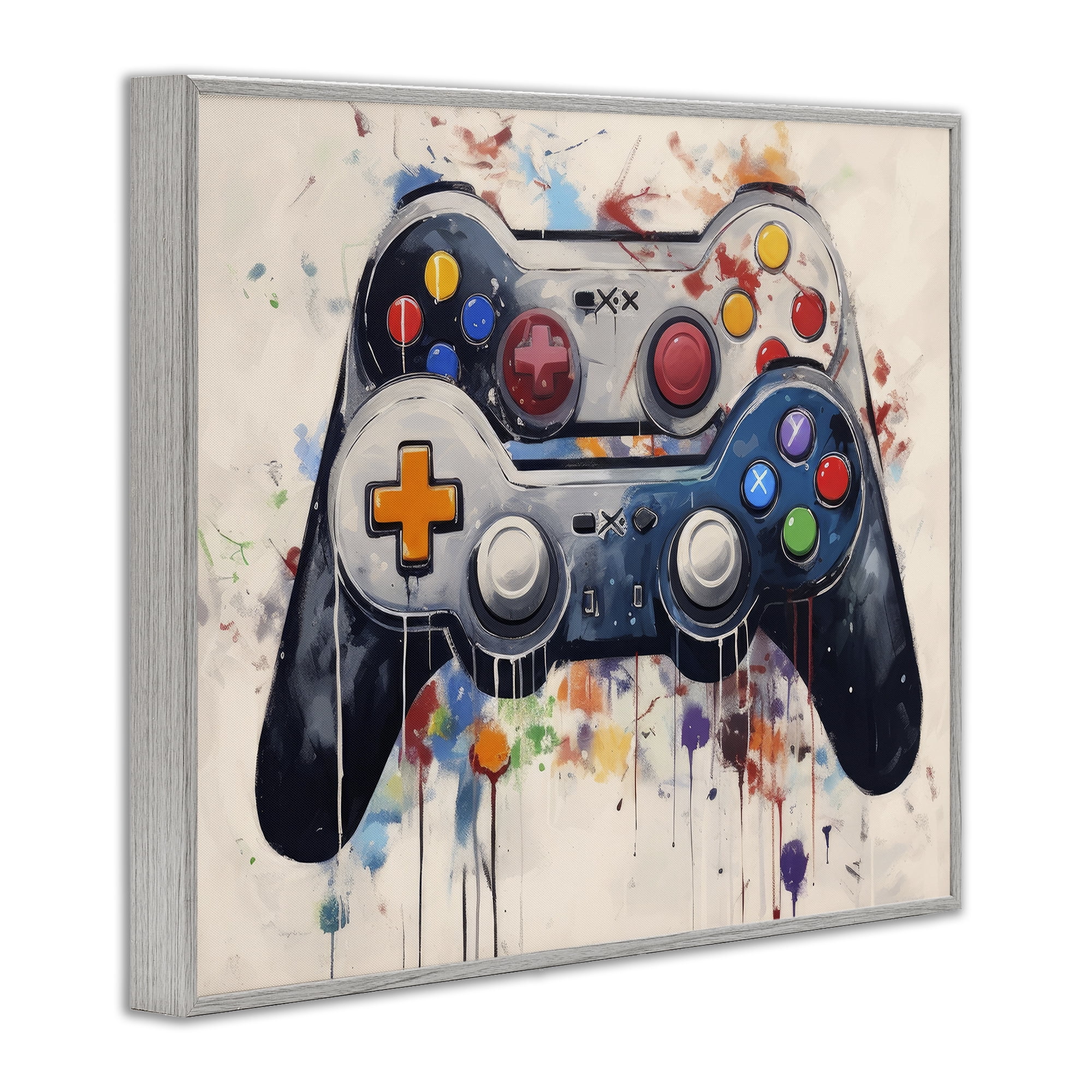 Stupell Industries Joystick Journeys Controller Duo Gray Framed Giclee Art, design by Lazar Studio