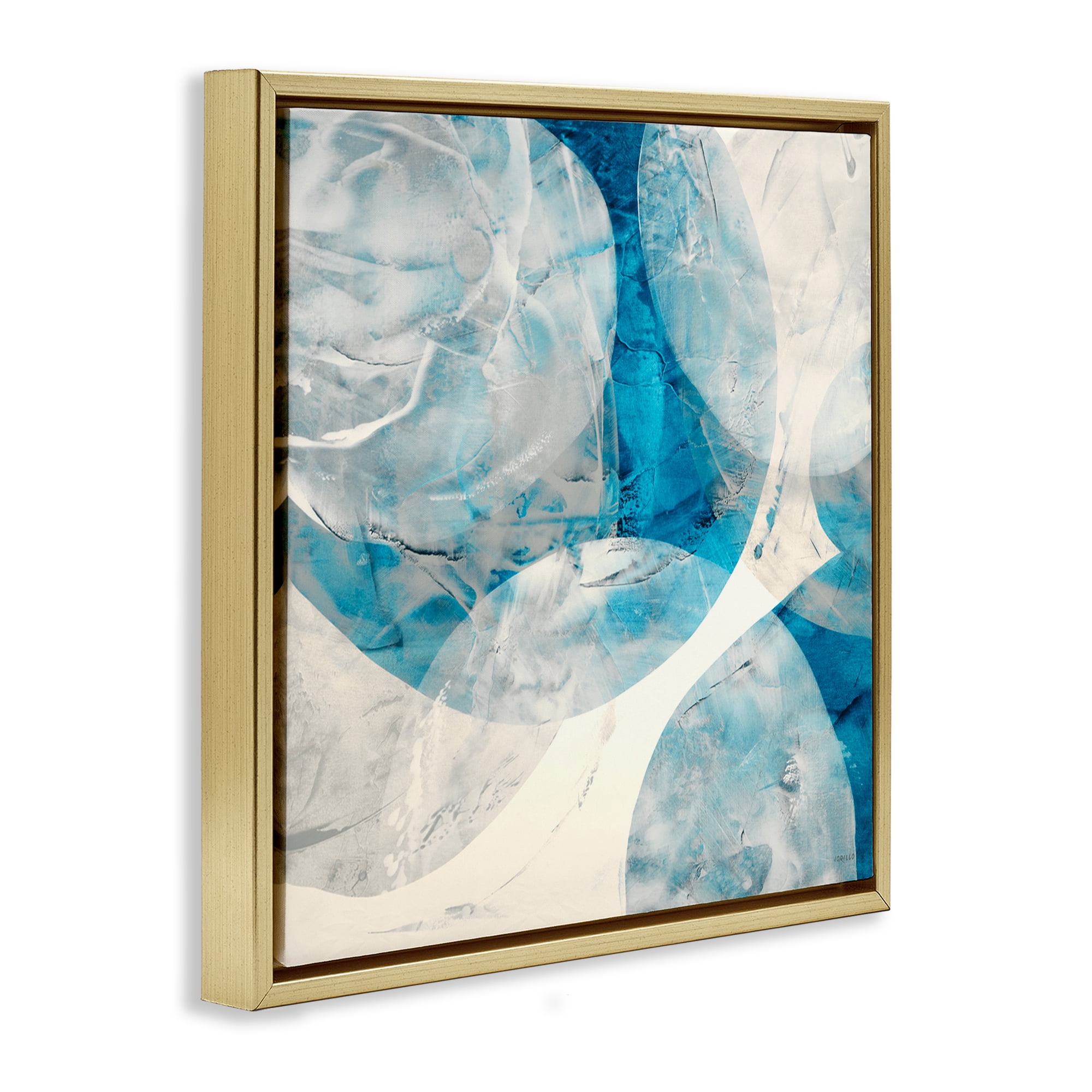 Stupell Industries Layered Blue Spheres Abstract Painting Gold Floater Framed Canvas Art Print Wall Art, 25 x 25