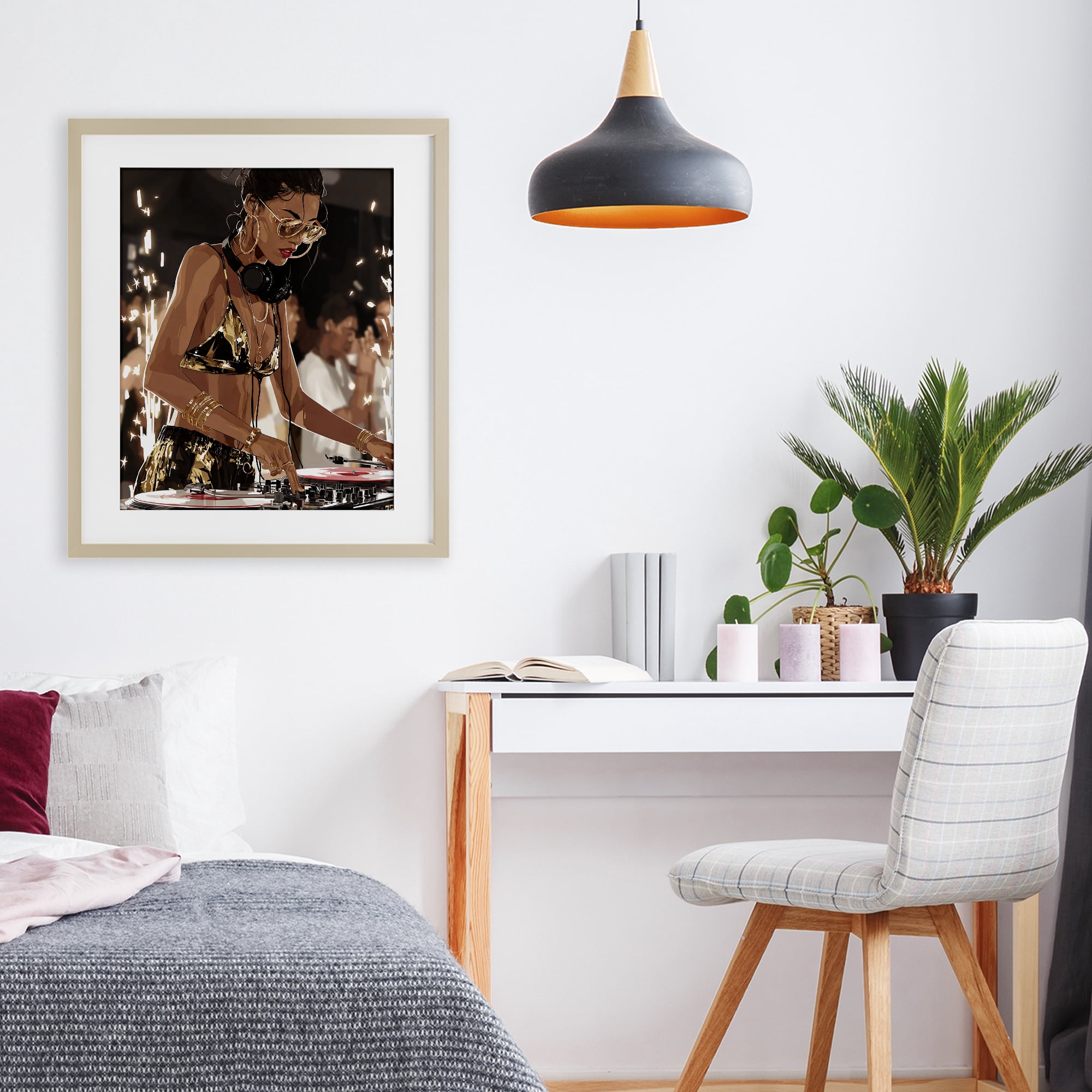 Stupell Industries Party All Night Gilded DJ Birch Framed Print Under Glass, design by Franklyn Gregory