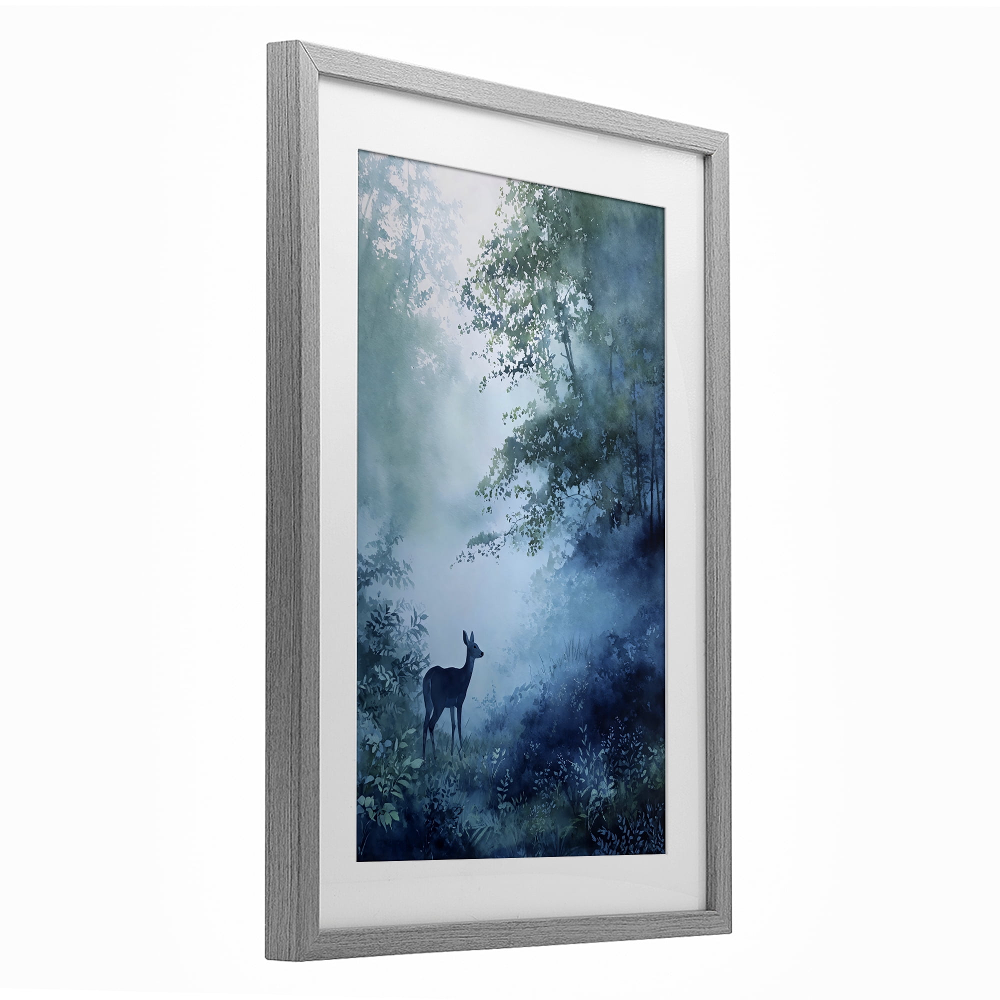 Stupell Industries Blue Dawn Deer in Mist Gray Framed Print Under Glass, design by Franklyn Gregory