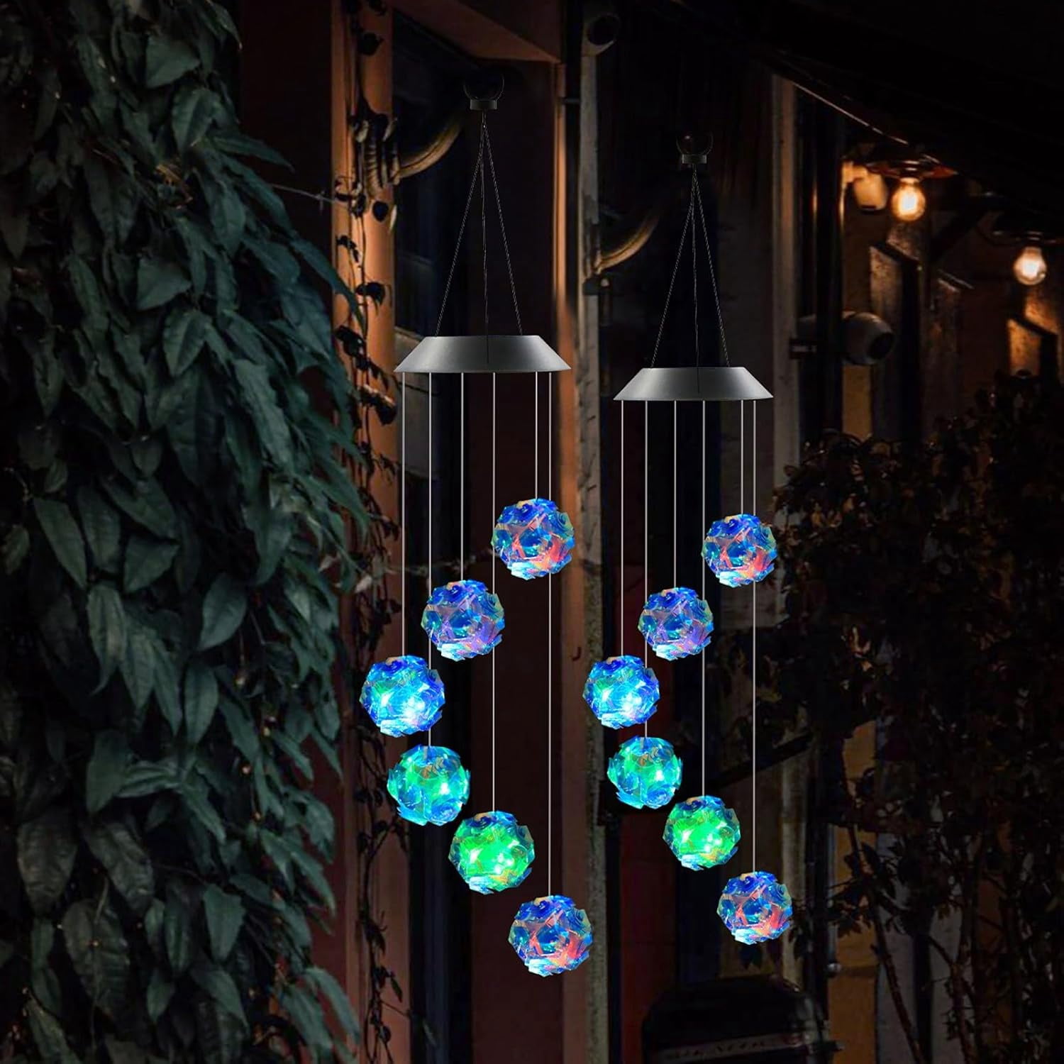 Tikeitoo Solar Power Wind Chime Spiral Spinner Crystal Ball Wind Mobile Portable Waterproof Outdoor Decorative Romantic Wind Bell Light for Patio Yard Garden Home