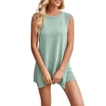 thumbnail image 2 of Jaimenalin Women'S Summer Sleeveless Casual Sweater Fit Tunic Tops and Shorts 2 Piece Beach Vacation Outfits Lake Green M, 2 of 8