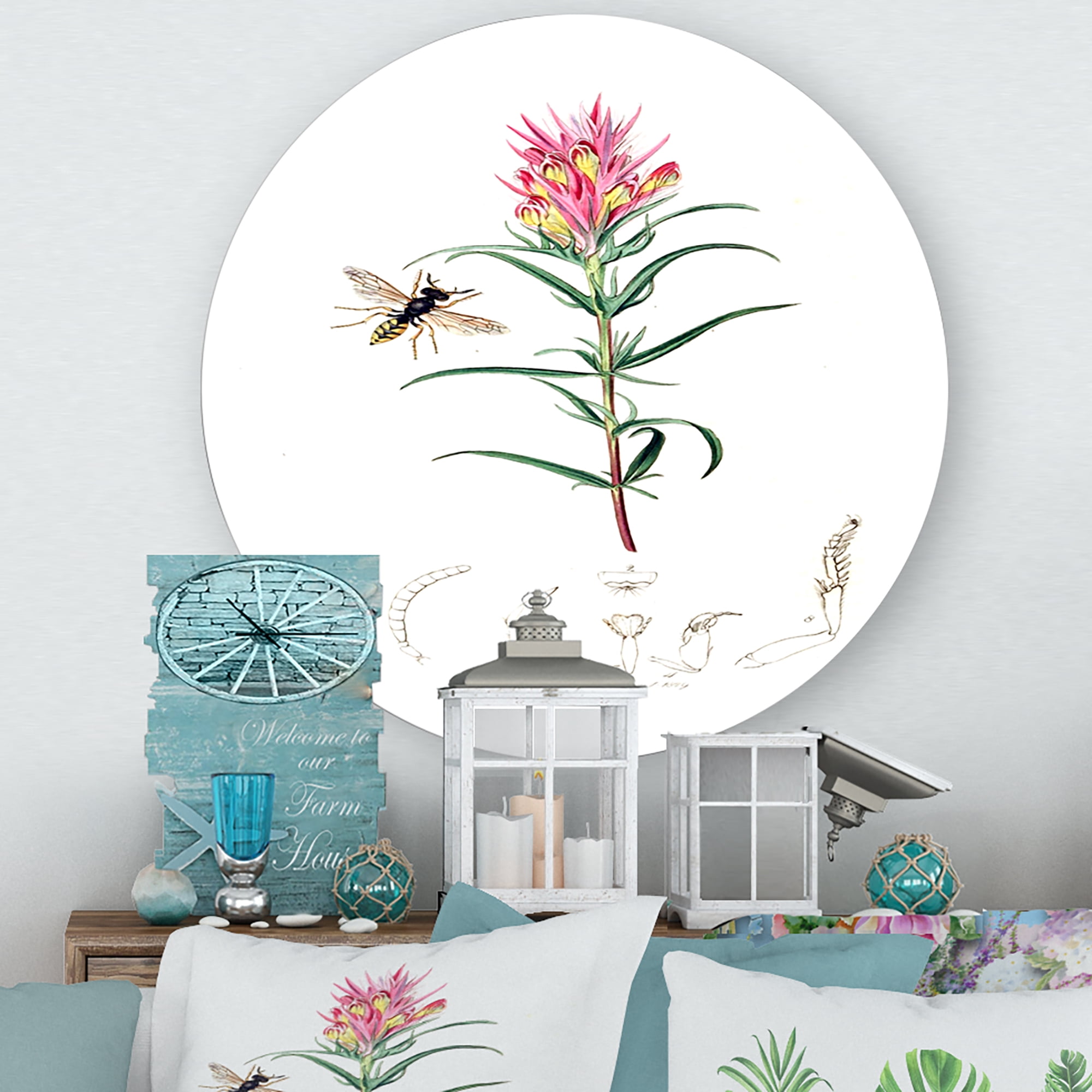 Designart 'Ancient Insects and Plants I' Farmhouse Circle Metal Wall Art 11x11 - Disc of 11