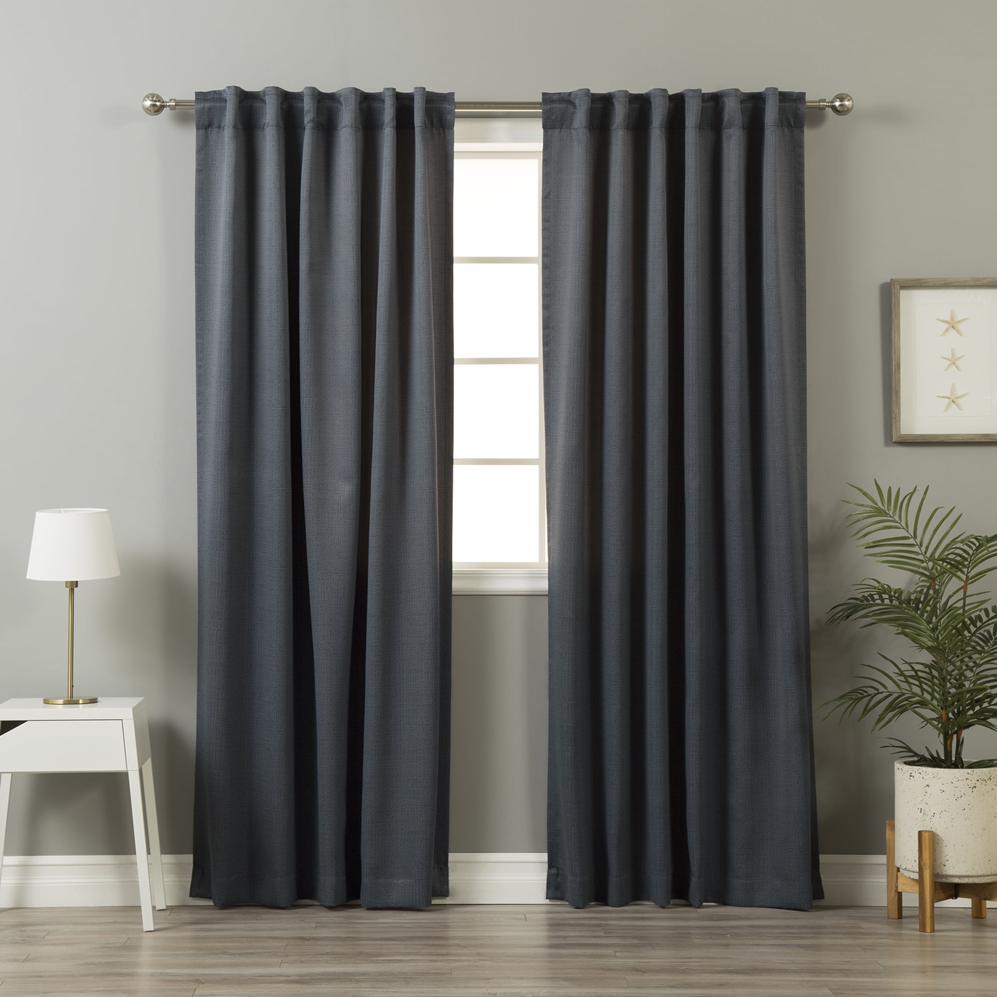 Quality Home Linen Print Room Darkening Curtains Charcoal 52" x 96