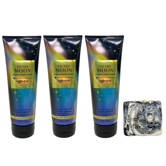 Bath & Body Works The Men's Shop To The Moon 3 Pack Body Cream Bundle with a Charcoal Scrub Bar Soap - Full Size