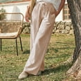 thumbnail image 6 of VEKDONE Womens Drawstring Wide Leg Pants Casual Elastic High Waist Striped Palazzo Trouser Loose Fit Lightweight Beach Lounge Pants with Pockets Brown XXL, 6 of 9