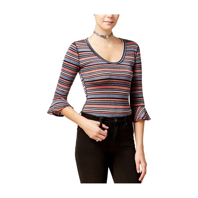 Free People - Camiseta con adornos de volantes y purpurina para mujer, multicolor, pequeña Free People Camiseta adornada
