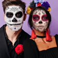 thumbnail image 3 of 9 hojas de tatuajes de calavera de azúcar con cara del Día de los Muertos, incluidas 9 hojas grandes de tatuajes faciales temporales de Halloween, tatuajes de cara de calavera de azúcar de H, 3 of 5