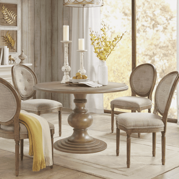 46" Round Pedestal Dining Table in Reclaimed Walnut | Space-Saving & Sturdy Design | 4-Person Capacity