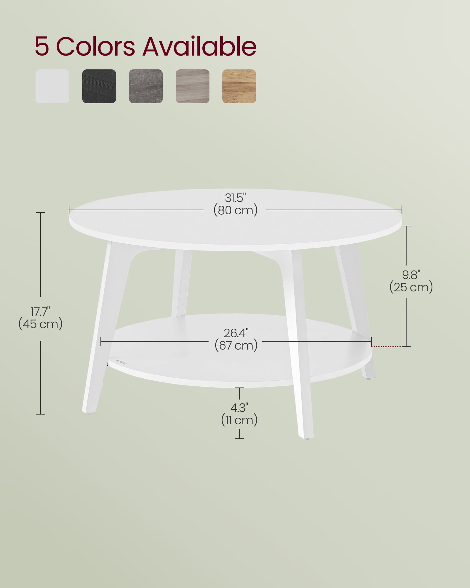 Snow White 2 - Tier Round Coffee Table with Storage - 31.5 x 17.7 Inches, Easy to Assemble for Living Room