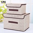 thumbnail image 3 of Cesta de almacenamiento portátil plegable, contenedor de tela no tejida de cáñamo de imitación para el hogar, organizador de almacenamiento, caja de almacenamiento con tapa, 3 of 5