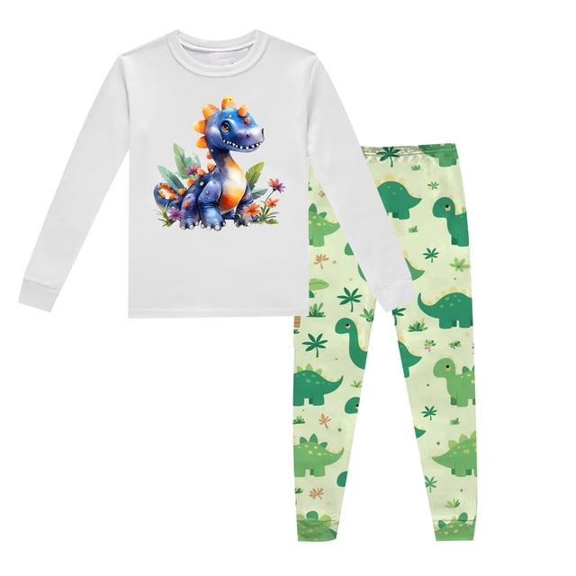 Tenue Garçon Tout-Petit Dinosaure Imprimé Col Rond Manches Longues Haut Pantalon Long Pyjama Ensembles Maison Ensemble Garçon Taille 2T